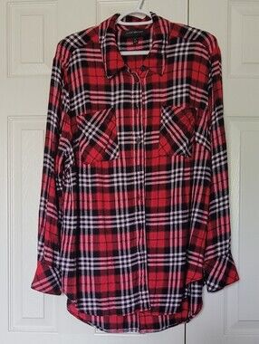 Lane Bryant Red and Black Plaid Button-Front Shirt
